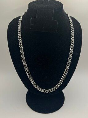 Mens Miami Cuban Link Chain Real Silver 24 Inch Plated 7mm Hip Hop Waterproof